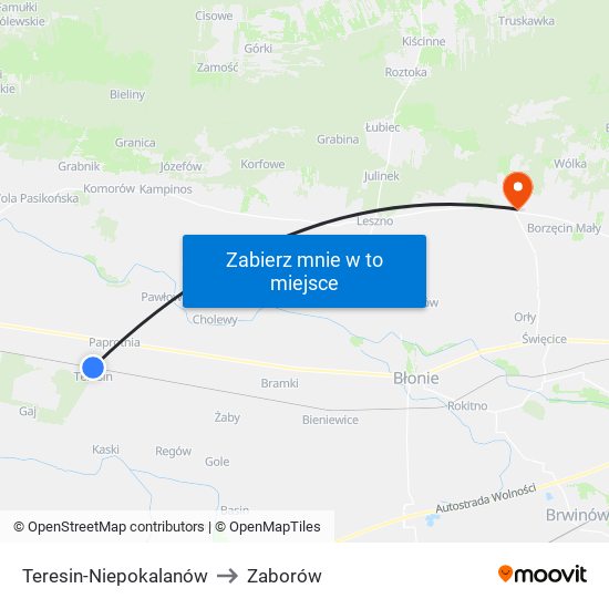 Teresin-Niepokalanów to Zaborów map