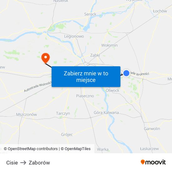 Cisie to Zaborów map