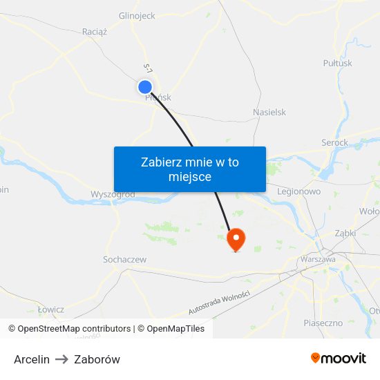 Arcelin to Zaborów map