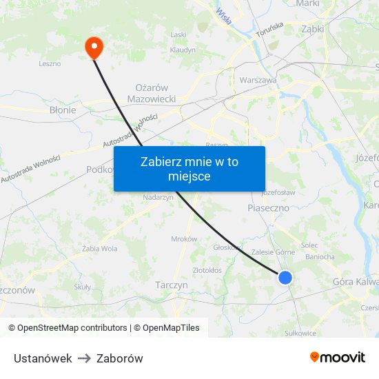 Ustanówek to Zaborów map