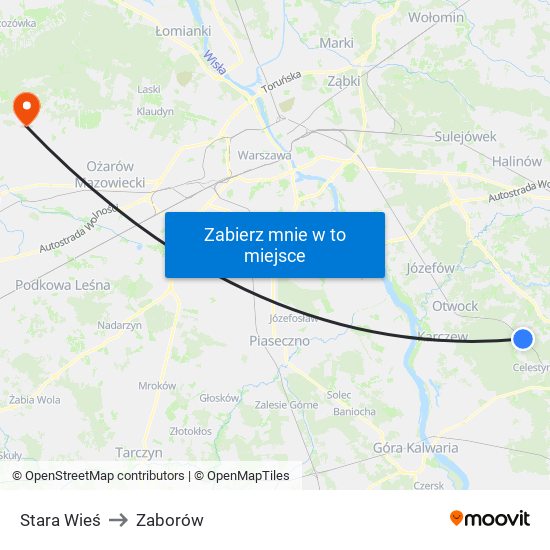 Stara Wieś to Zaborów map