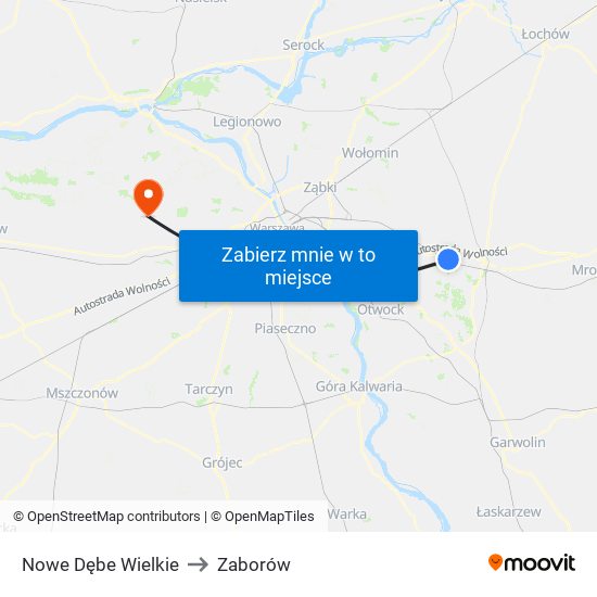 Nowe Dębe Wielkie to Zaborów map