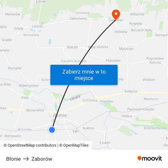 Błonie to Zaborów map