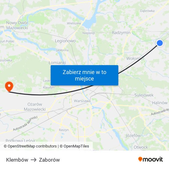 Klembów to Zaborów map