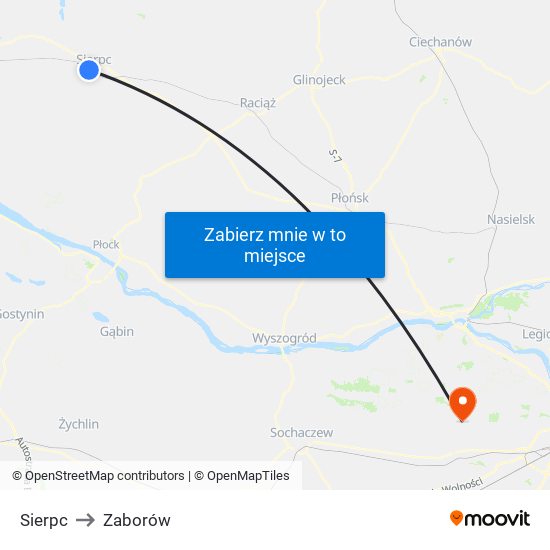 Sierpc to Zaborów map