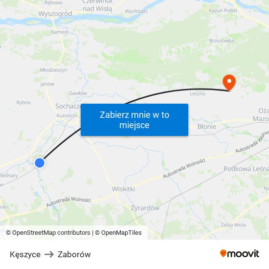 Kęszyce to Zaborów map