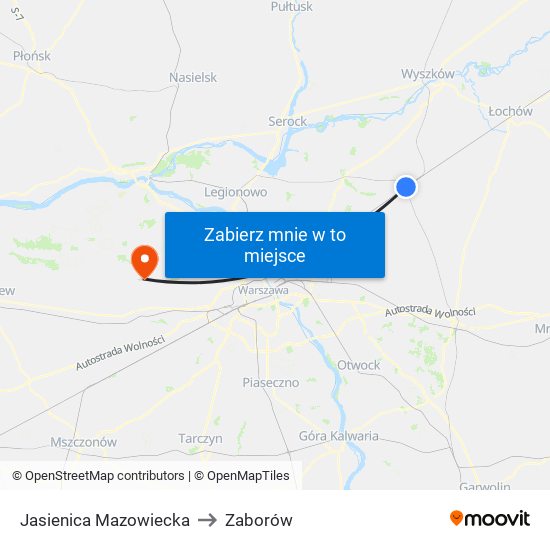 Jasienica Mazowiecka to Zaborów map