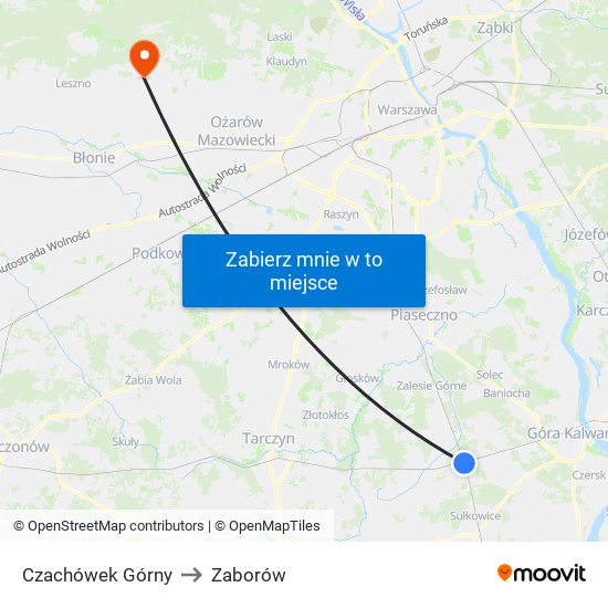 Czachówek Górny to Zaborów map