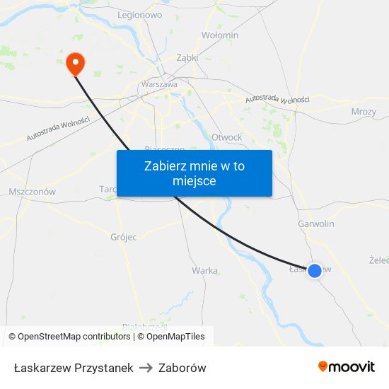 Łaskarzew Przystanek to Zaborów map