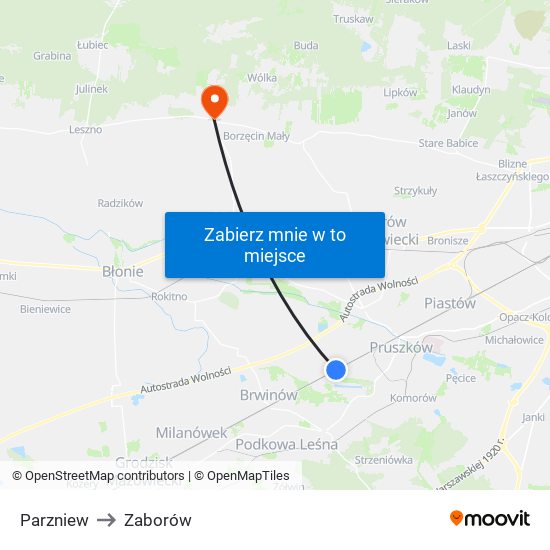 Parzniew to Zaborów map