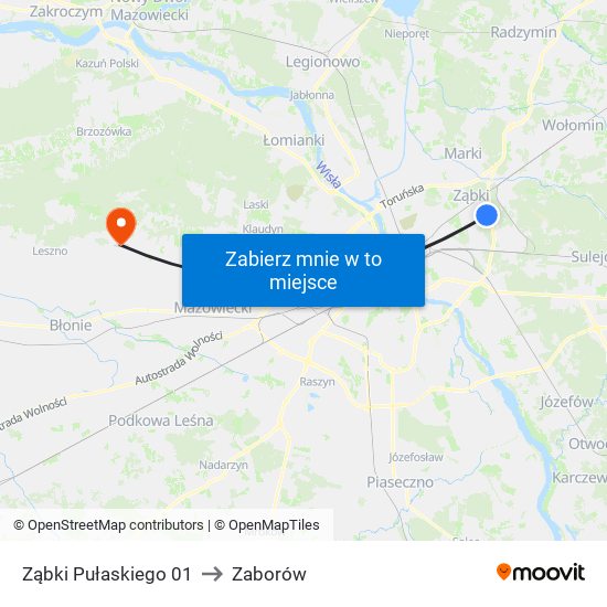 Ząbki Pułaskiego 01 to Zaborów map