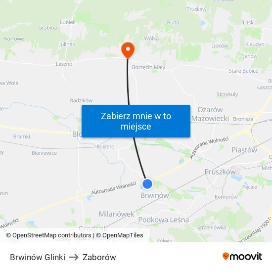 Brwinów Glinki to Zaborów map