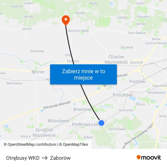 Otrębusy WKD to Zaborów map