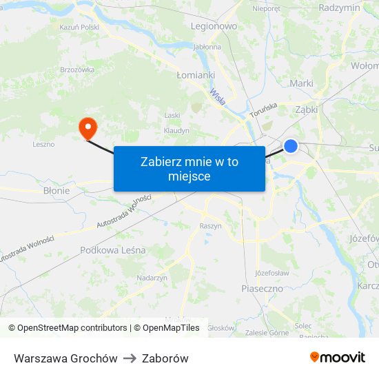 Warszawa Grochów to Zaborów map