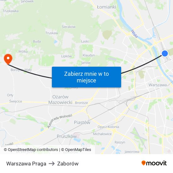 Warszawa Praga to Zaborów map