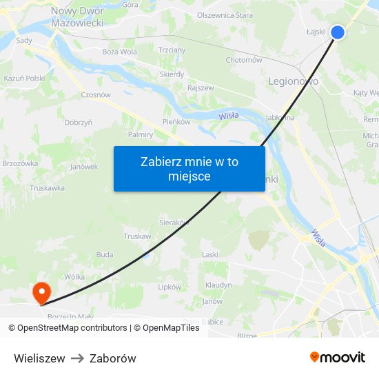 Wieliszew to Zaborów map