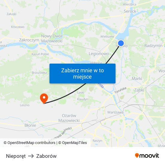 Nieporęt to Zaborów map