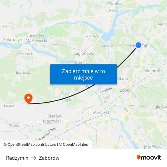 Radzymin to Zaborów map