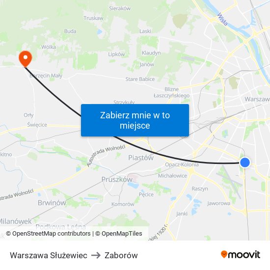 Warszawa Służewiec to Zaborów map