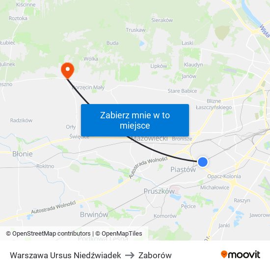 Warszawa Ursus Niedźwiadek to Zaborów map