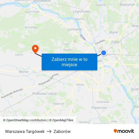 Warszawa Targówek to Zaborów map