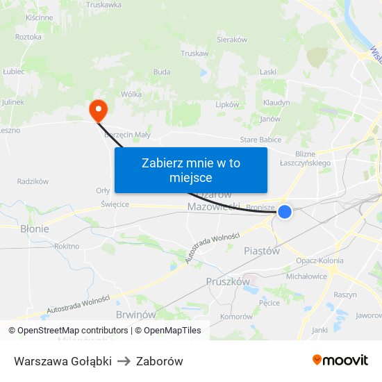 Warszawa Gołąbki to Zaborów map