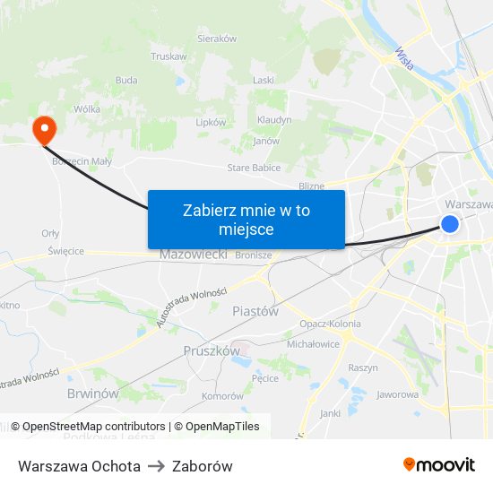 Warszawa Ochota to Zaborów map