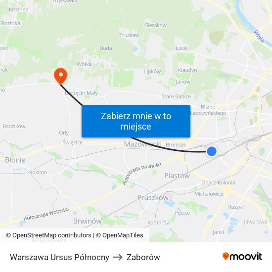 Warszawa Ursus Północny to Zaborów map