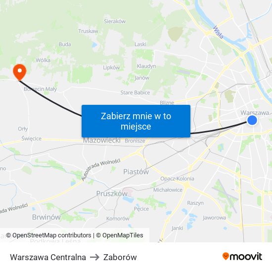 Warszawa Centralna to Zaborów map