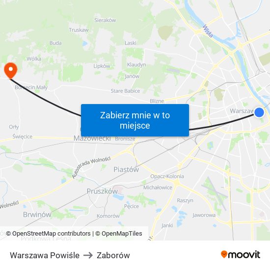 Warszawa Powiśle to Zaborów map