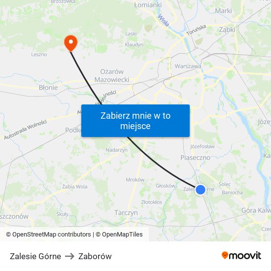 Zalesie Górne to Zaborów map