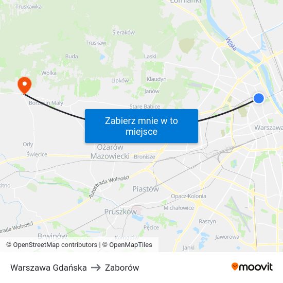 Warszawa Gdańska to Zaborów map