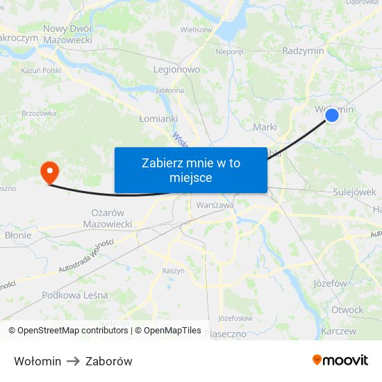 Wołomin to Zaborów map