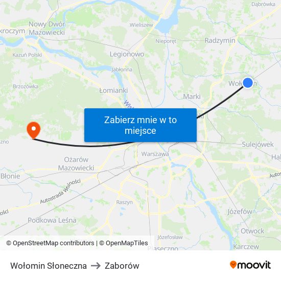 Wołomin Słoneczna to Zaborów map