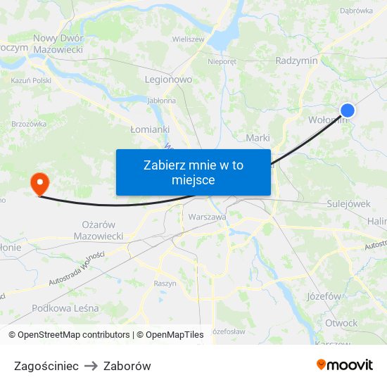 Zagościniec to Zaborów map