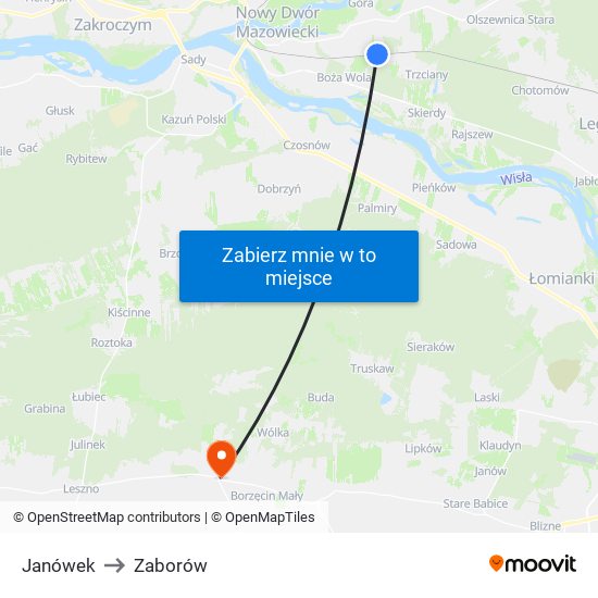 Janówek to Zaborów map