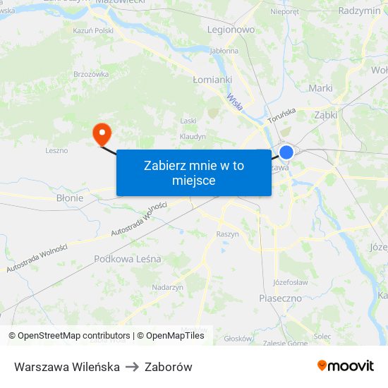 Warszawa Wileńska to Zaborów map