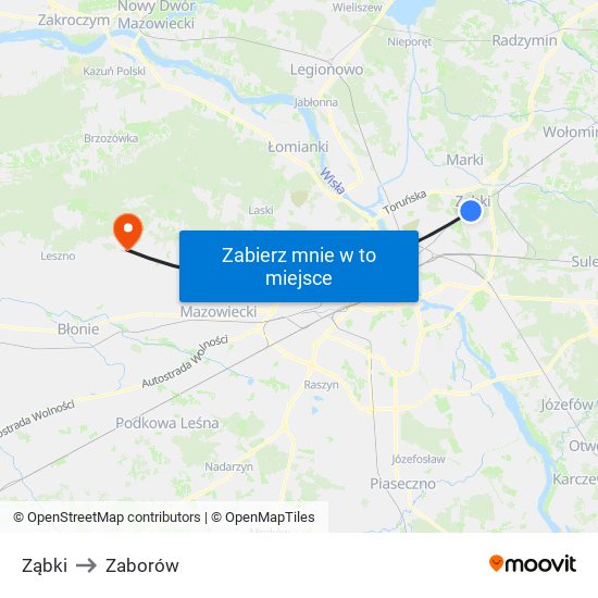 Ząbki to Zaborów map