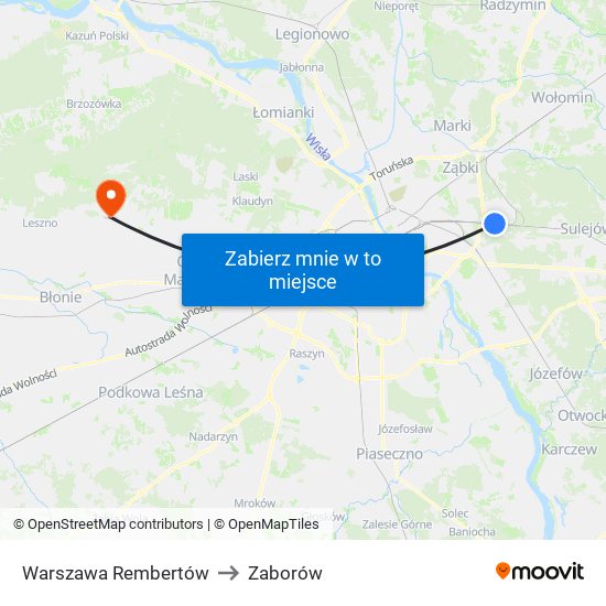 Warszawa Rembertów to Zaborów map