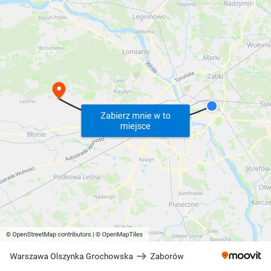 Warszawa Olszynka Grochowska to Zaborów map