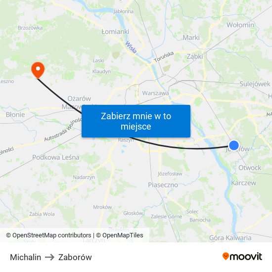 Michalin to Zaborów map