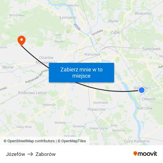 Józefów to Zaborów map