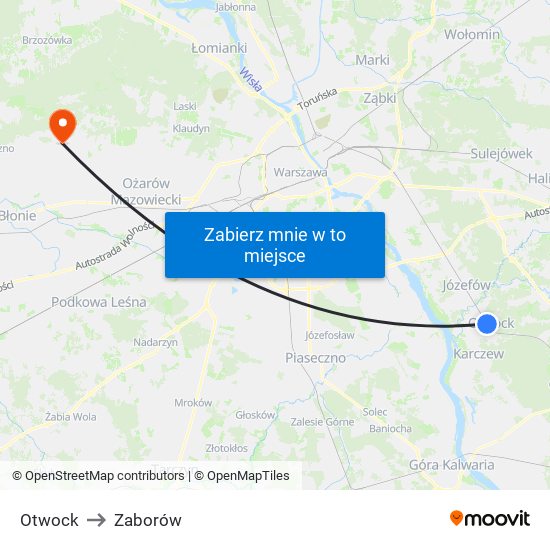 Otwock to Zaborów map