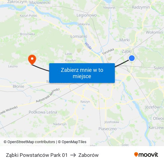 Ząbki Powstańców Park 01 to Zaborów map