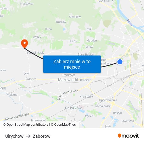 Ulrychów to Zaborów map