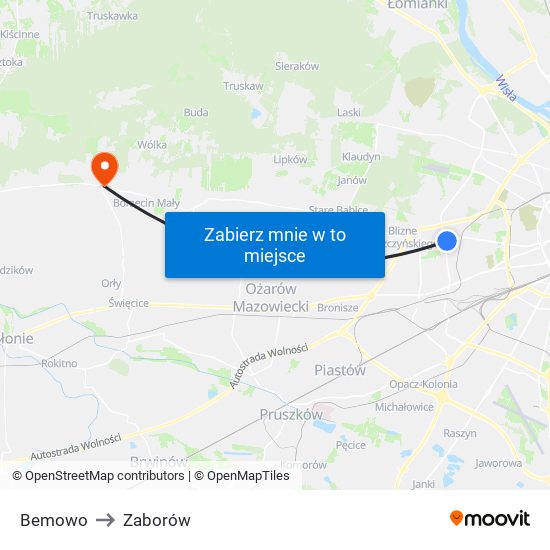 Bemowo to Zaborów map