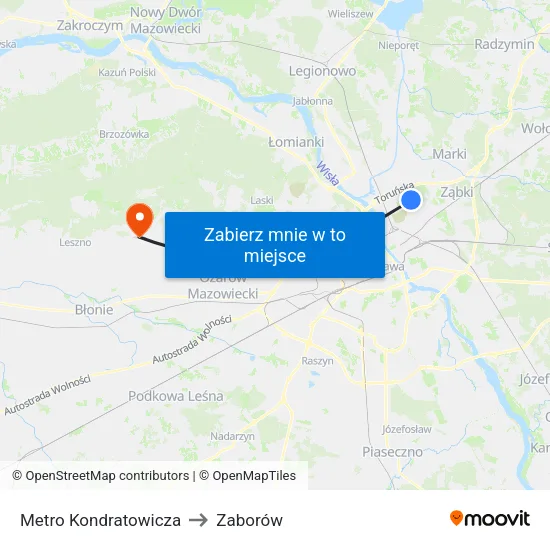 Metro Kondratowicza to Zaborów map