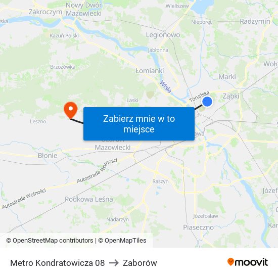 Metro Kondratowicza 08 to Zaborów map