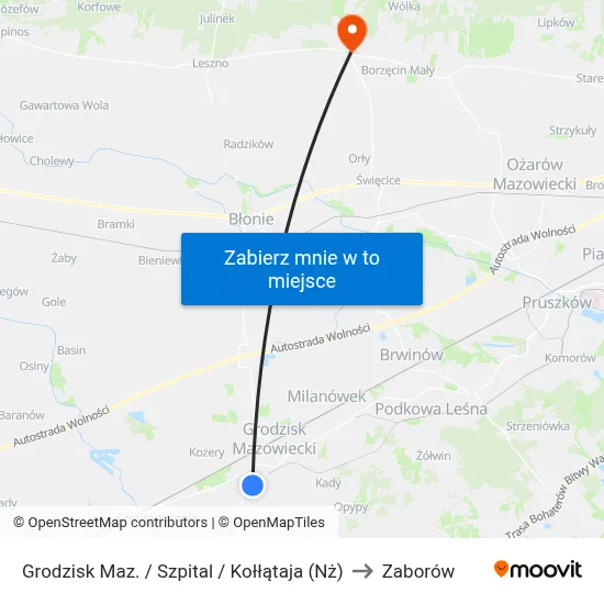 Grodzisk Maz. / Szpital / Kołłątaja (Nż) to Zaborów map