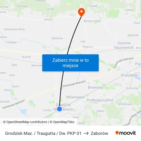 Grodzisk Maz. / Traugutta / Dw. PKP 01 to Zaborów map